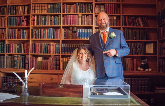 Married couple after ceremony Elizabeth Gaskell's House wedding by Manchester photographer Adam Edwards