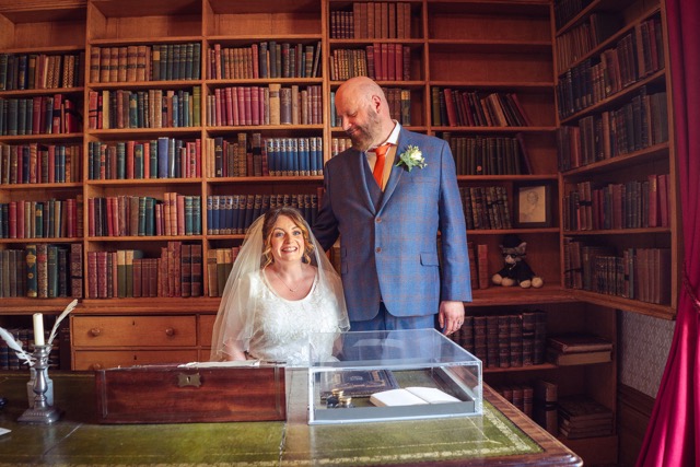 Married couple after ceremony Elizabeth Gaskell's House wedding by Manchester photographer Adam Edwards