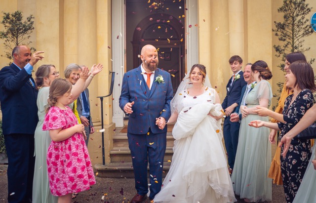 Confetti shot at wedding at Elizabeth Gaskell's House, Manchester by photographer Adam Edwards