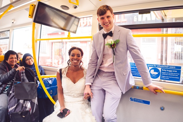 A wedding on the 192 Bus in Manchester by wedding photographer Adam Edwards