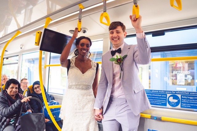A wedding on the 192 Bus in Manchester by wedding photographer Adam Edwards